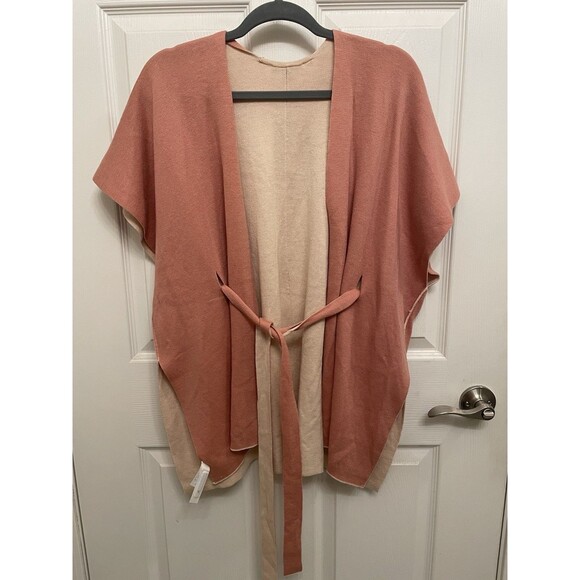 LOFT NWT Cream Salmon Reversible Belted Poncho Sweater Women’s  XS Small - Picture 5 of 7